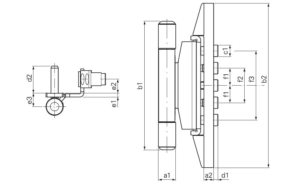 Paumelle - D3DN-16 - Axe 13mm et centreurs 10mm avec platine étroite
